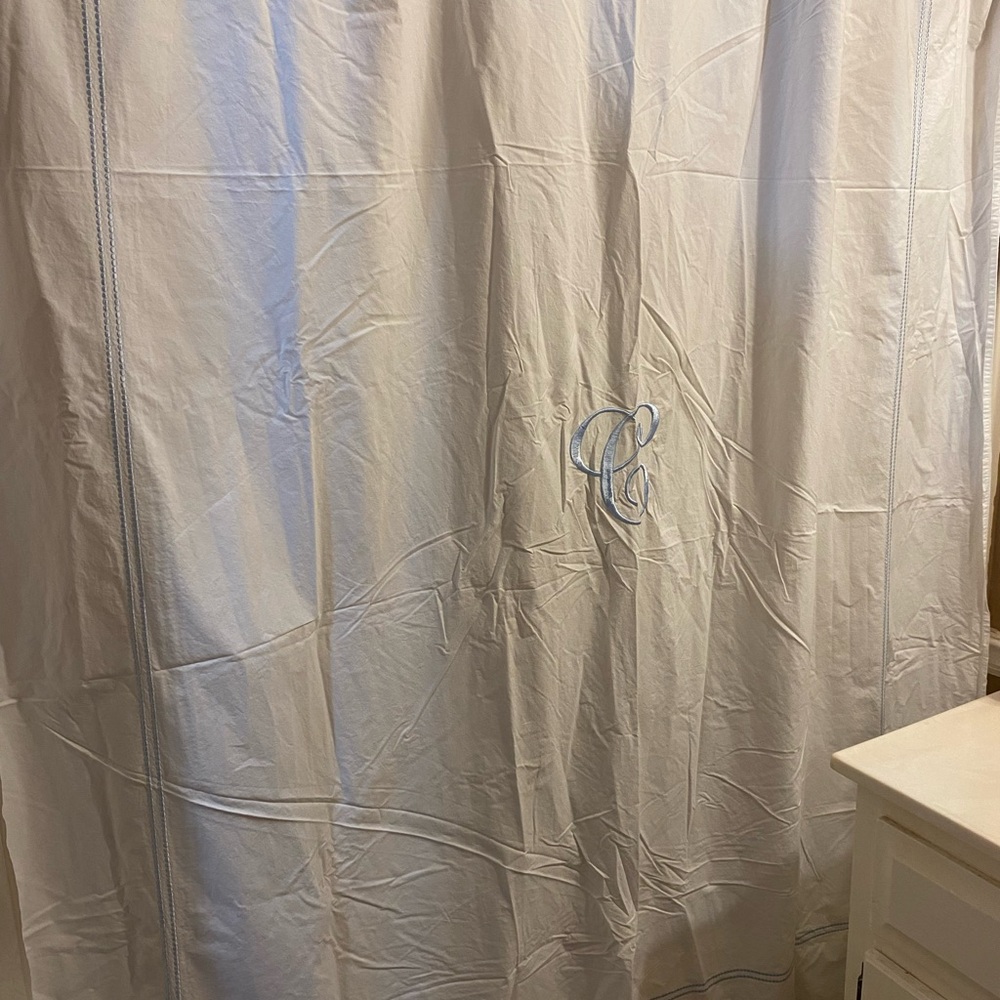 Elegant White Monogrammed Shower Curtain letter “C”